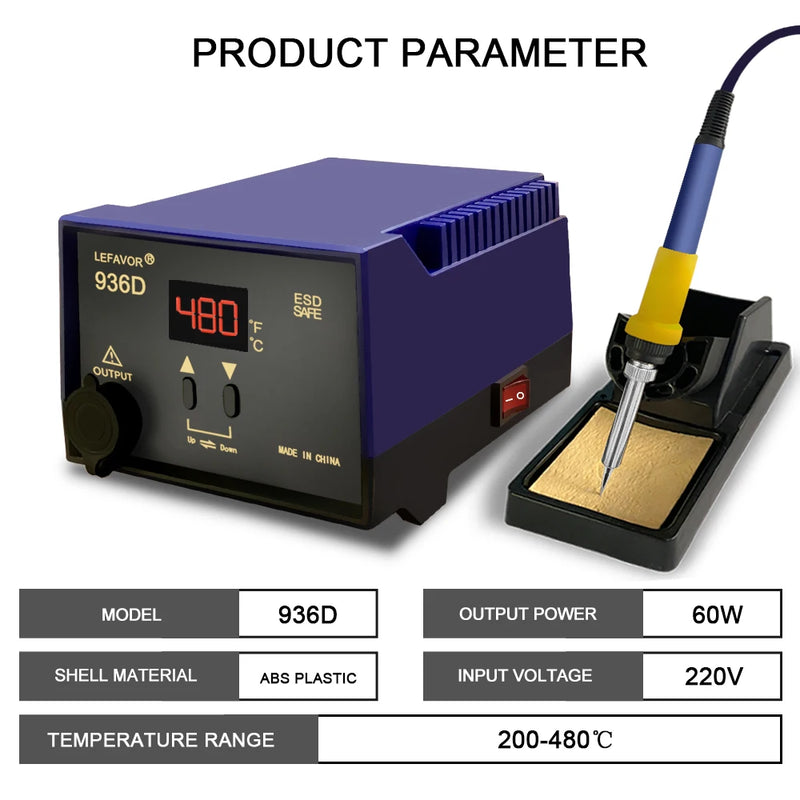 Estação de Solda Digital 936D 60W | Ajuste Rápido de Temperatura | Conjunto de Ferramentas para Soldagem BGA