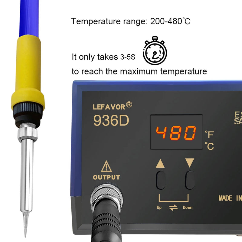 Estação de Solda Digital 936D 60W | Ajuste Rápido de Temperatura | Conjunto de Ferramentas para Soldagem BGA